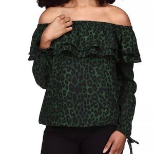 Michael Kors Cheetah Ruffle Off Shoulder Blouse